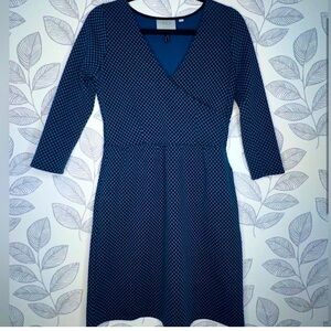 Anthropologie HD in Paris Mini Dress S Polka Dot Wrap Textured Blue Dot Stretch